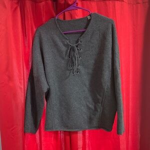Vince Gray Lace-Up Crew Neck Sweater